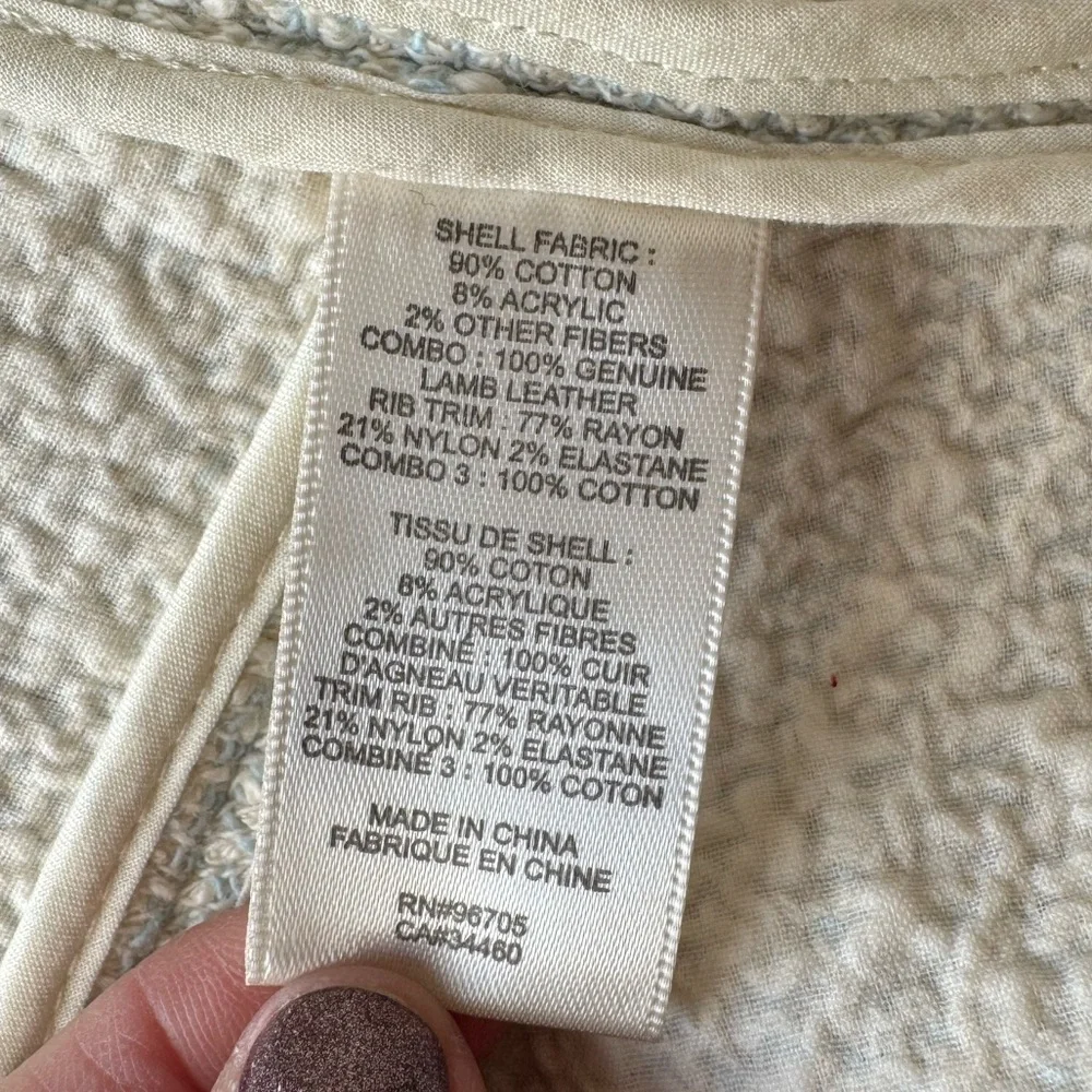 Rebecca Taylor‎ Genuine Lamb Leather Detail Tweed Jacket Beige/Light Blue Sz 8